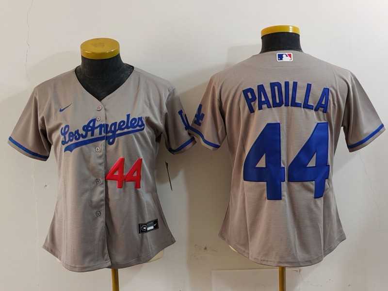 Womens Los Angeles Dodgers #44 Vicente Padilla Number Grey With los Cool Base Stitched Jersey